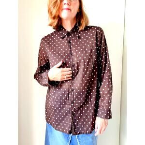 Jones New York Womens Polka Dot blouse Size 1X Brown White Fall Fashion Cotton